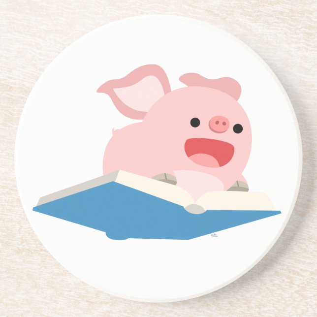 The Flying Book and Cartoon Pig Coaster (Front)