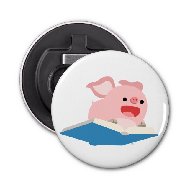 The Flying Book: Cartoon Pig Button Bottle Opener (Front)