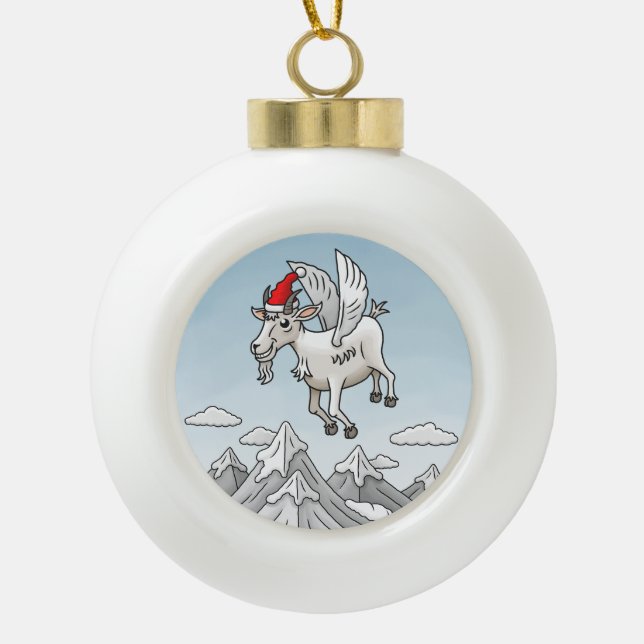The Flying Christmas Goat Ceramic Ball Christmas Ornament (Front)
