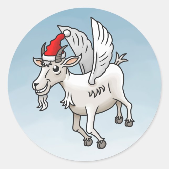 The Flying Christmas Goat Classic Round Sticker (Front)