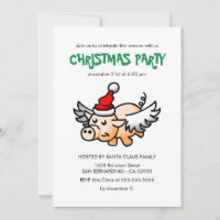 The Flying Christmas Pig Party Invitation