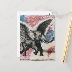 The Flying Elephant Mixed Media Collage Postcard