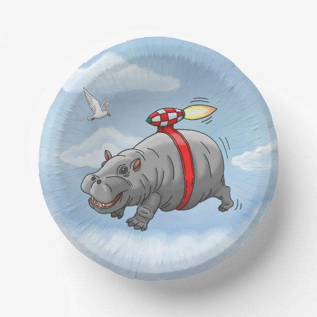 The Flying Rocket Hippo Paper Plate (Front)