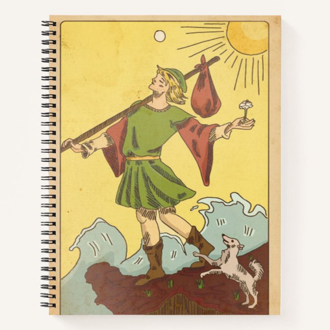 The Fool major arcana tarot card dog distressed Notebook (Front)