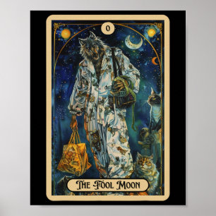 The Fool Moon Werewolf (the Fool) Halloween Tarot  Poster