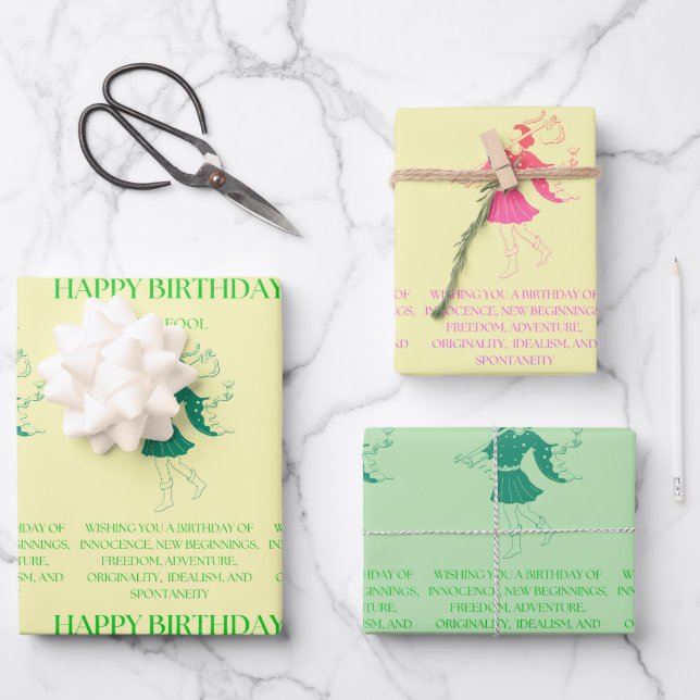 "The Fool” Tarot Me Birthday Wrapping Paper Sheet (Front)