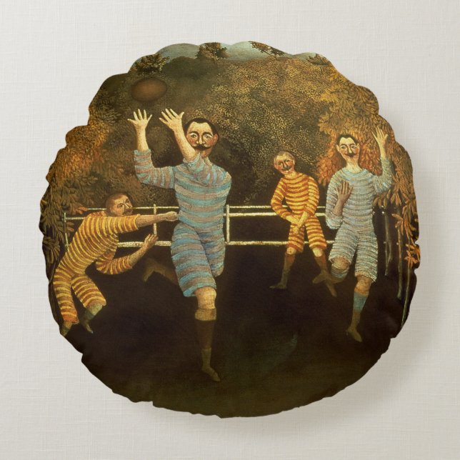 The Football players,1908 (oil on canvas) Round Cushion (Front)