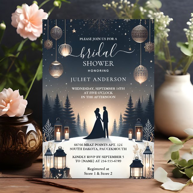 The Forest Stars Snow Bright Winter Bridal Shower Invitation (Creator Uploaded)