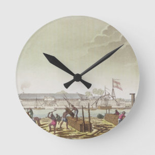 The Fort at Batavia with Native Loggers, plate 50 Round Clock