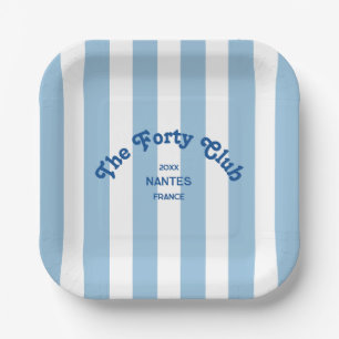 The Forty Club Blue Cabana Stripe 40th Birthday Paper Plate