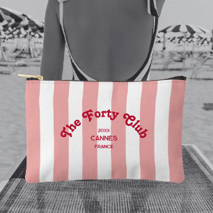 The Forty Club Pink Cabana Stripe 40th Birthday Accessory Pouch