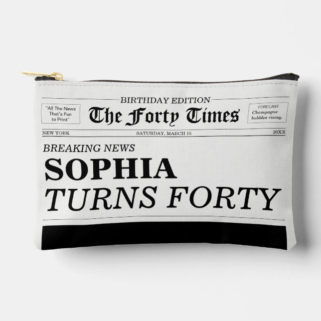 The Forty Times Newspaper 40th Birthday Party Accessory Pouch (Front)