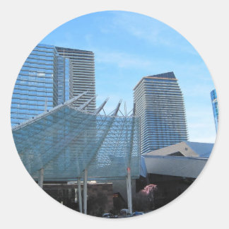 The fountain and Architecture of Aria in Las Vegas Classic Round Sticker