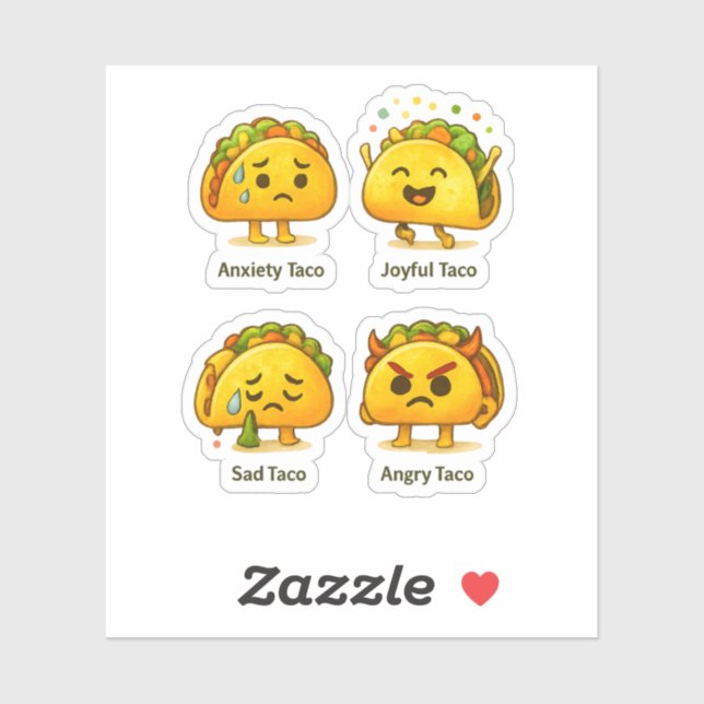 The Four Moods of Tacos Funny Vinyl Sticker Sheet (Sheet)