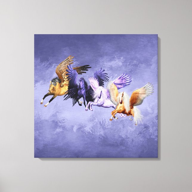 The Four Pegasi Flying Horses Pegasus Stallions Canvas Print (Front)