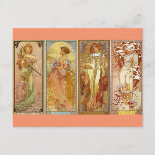 The Four Seasons Art Nouveau Postcard