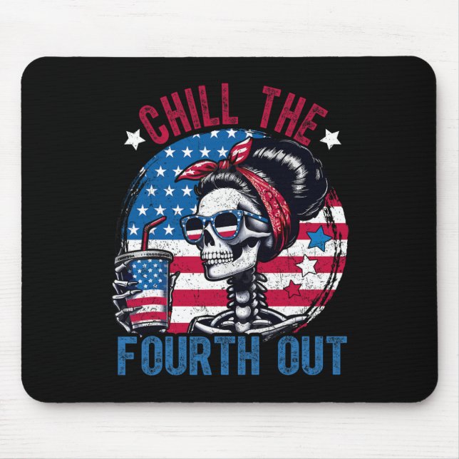 The Fourth Out Funny Skeleton 4th Of July Patrioti Mouse Pad (Front)