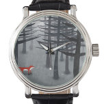 The Fox and the Forest Watch<br><div class="desc">A wild red fox stands among the pine trees in a dark forest. A landscape painting for wildlife, nature and animal lovers.</div>