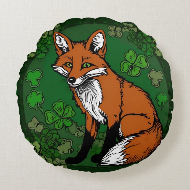 The Fox and The Shamrocks Round Cushion (Front)