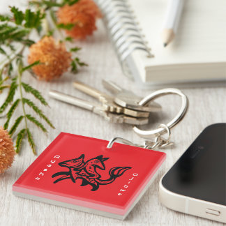 The Fox and The Trout | Native Wildlife Art Red Key Ring