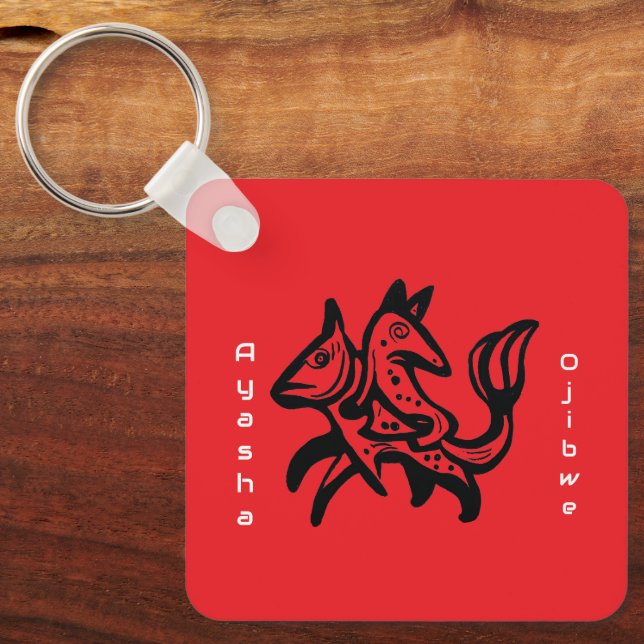 The Fox and The Trout | Native Wildlife Art Red Key Ring (Front)