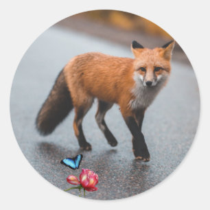 The Fox the Rose & the Butterfly Classic Round Sticker