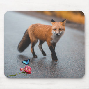 The Fox the Rose & the Butterfly Mouse Pad
