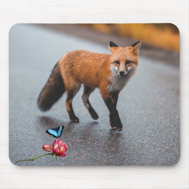 The Fox the Rose & the Butterfly Mouse Pad (Front)