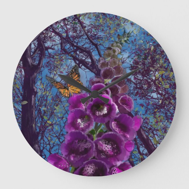 The foxglove and the butterfly large clock (Front)