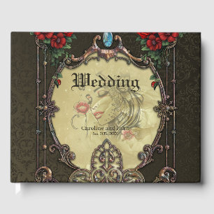 The frame boasts an opulent design guest book