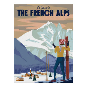 The French Alps Ski resort poster. Mont Blanc Poster