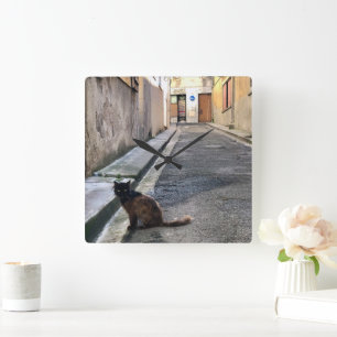 The French Cat Square Wall Clock