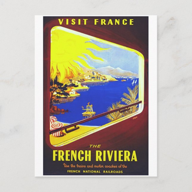 The French Riviera VIntage Travel Poster Postcard (Front)