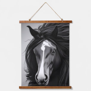 The Friesian Black & White Digital Portrait   Hanging Tapestry