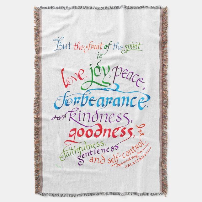 The Fruit of the Spirit Bible Verse Throw Blanket (Front Vertical)