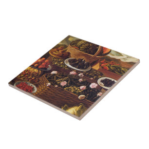 The Fruit Seller in detail by Vincenzo Campi Tile