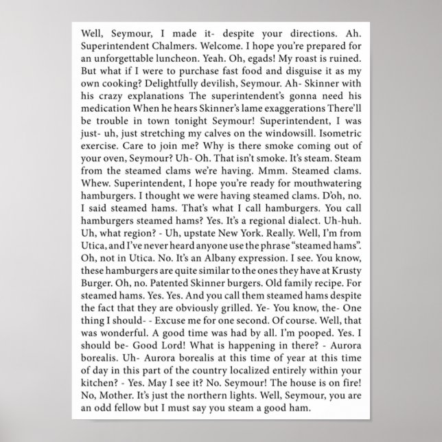 the full Steamed Hams transcript Poster (Front)