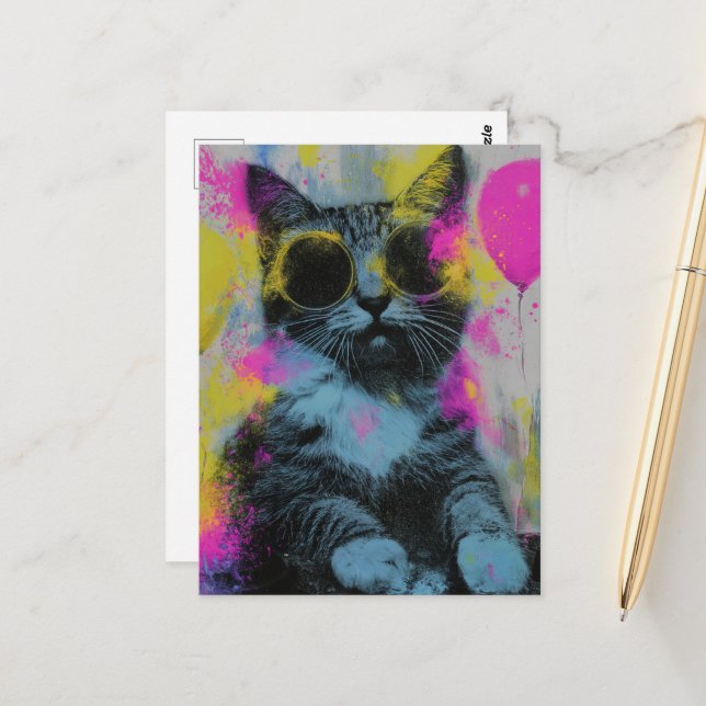 The Fun Party Cat Postcard (Front/Back In Situ)