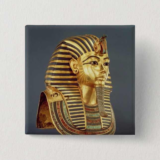 The funerary mask of Tutankhamun 15 Cm Square Badge (Front)