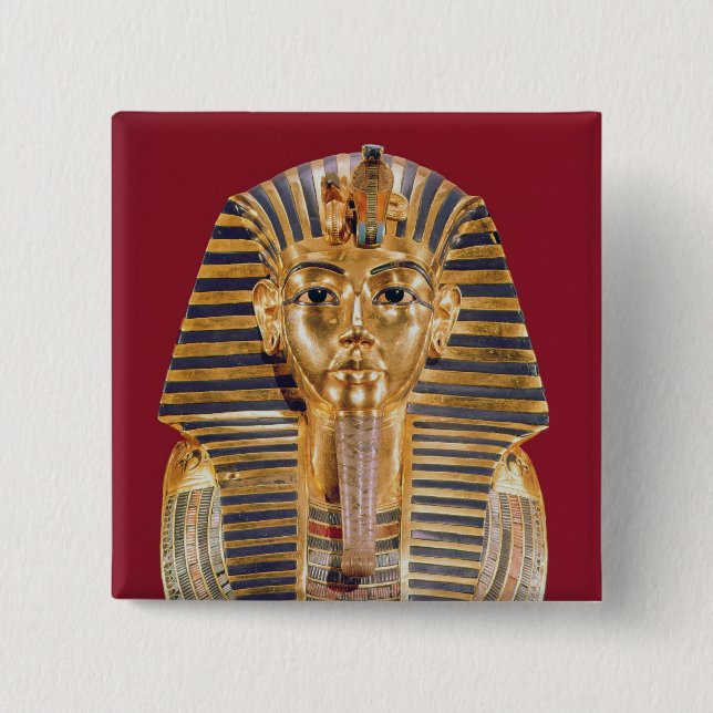 The funerary mask of Tutankhamun 15 Cm Square Badge (Front)