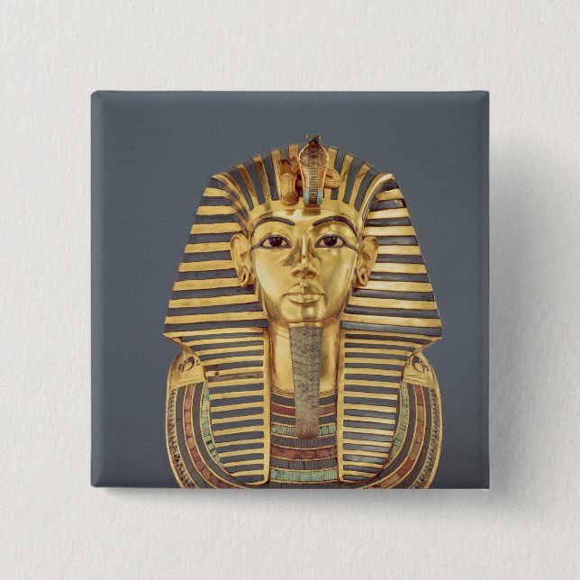 The funerary mask of Tutankhamun 15 Cm Square Badge (Front)