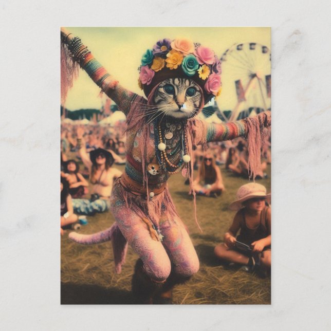 The Funny Hippie Kitty Postcard (Front)