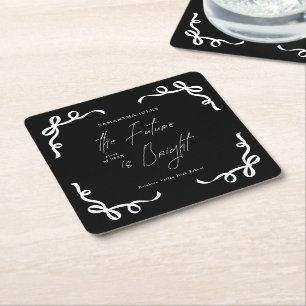 The Future is Bright Bow Script Graduation Party Square Paper Coaster