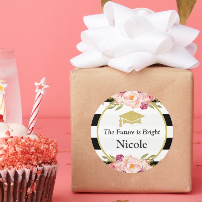 The Future is Bright | Floral Glam Graduate Favour Classic Round Sticker (Party)