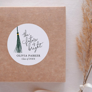 The Future Is Bright Graduation Green Tassel Classic Round Sticker