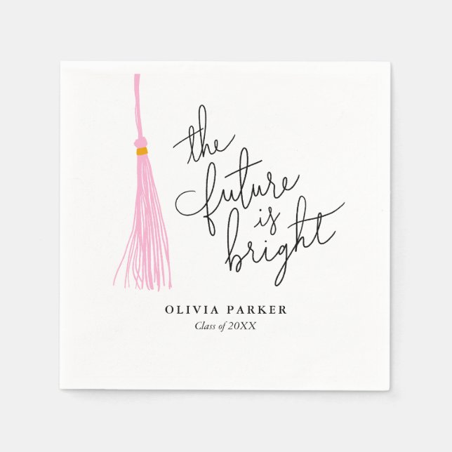 The Future is Bright Graduation Light Pink Tassel Napkin (Front)