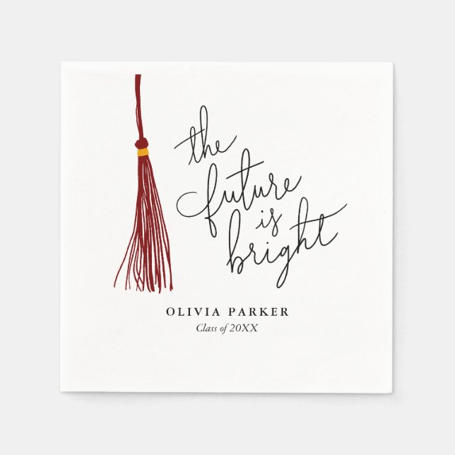 The Future is Bright Graduation Maroon Tassel Napkin (Front)