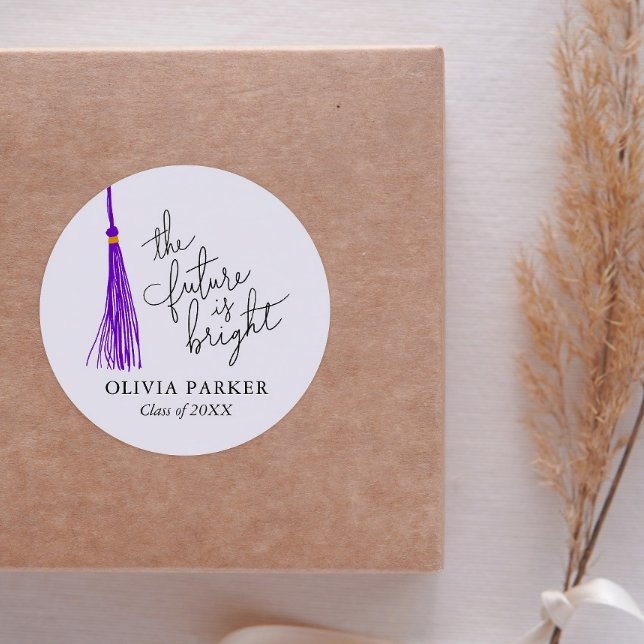 The Future Is Bright Graduation Purple Tassel Classic Round Sticker (Creator Uploaded)