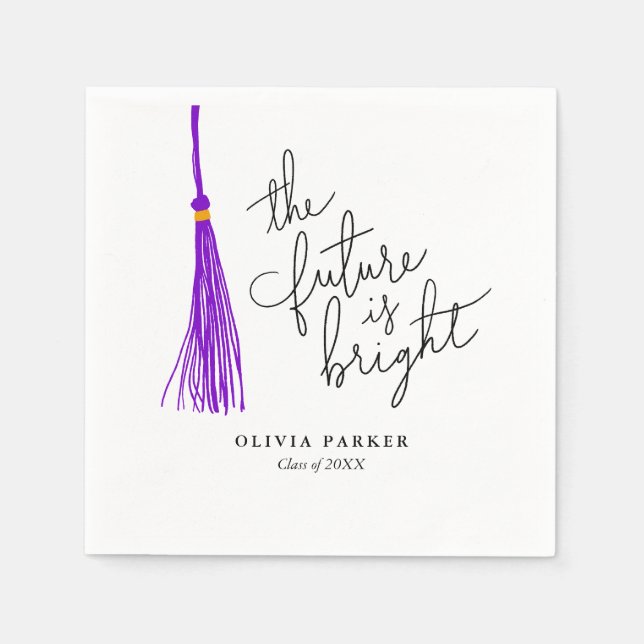 The Future is Bright Graduation Purple Tassel Napkin (Front)