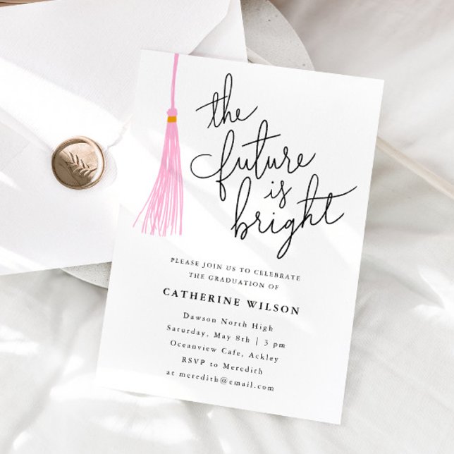 The Future Is Bright Light Pink Graduation Party  Invitation (Creator Uploaded)